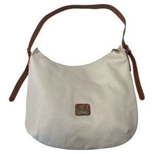 Valentina Italian Pebbled Leather Cream White Hobo Shoulder Bag Adjustable Strap